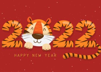 2022 Tiger Year typography design. Element of tiger face animal mascot. Tiger is traditional elements and chinese zodiac. Oriental Asian cultures. Vector illustration cartoon design