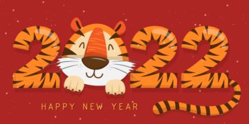 2022 Tiger Year typography design. Element of tiger face animal mascot. Tiger is traditional elements and chinese zodiac. Oriental Asian cultures. Vector illustration cartoon design