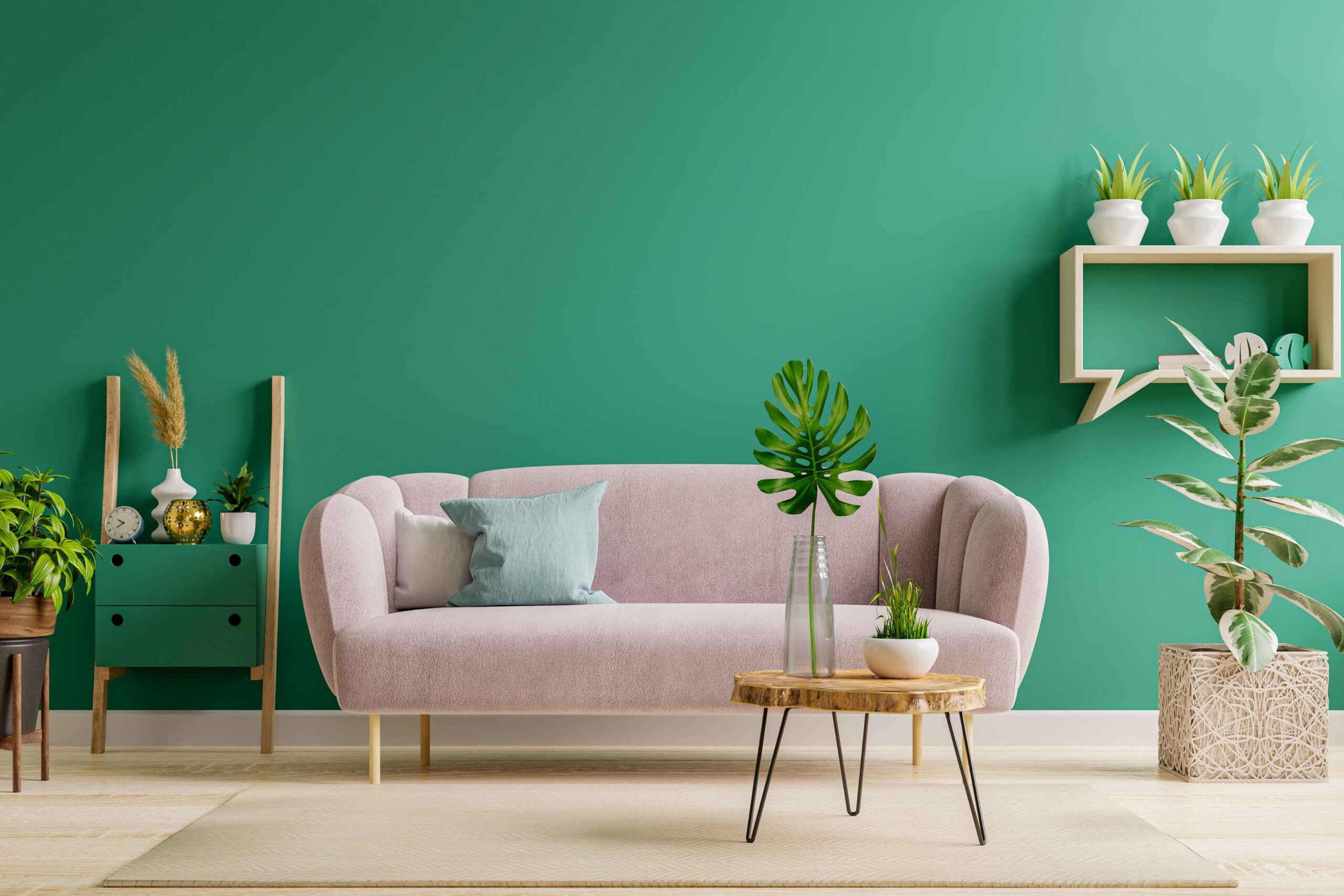 green interior modern interior living room style with soft sofa green wall 3d rendering 11zon scaled