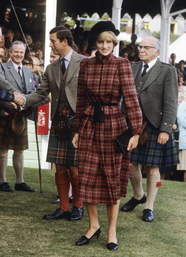 red lilac tartan outfit Diana wore 1982 Braemar
